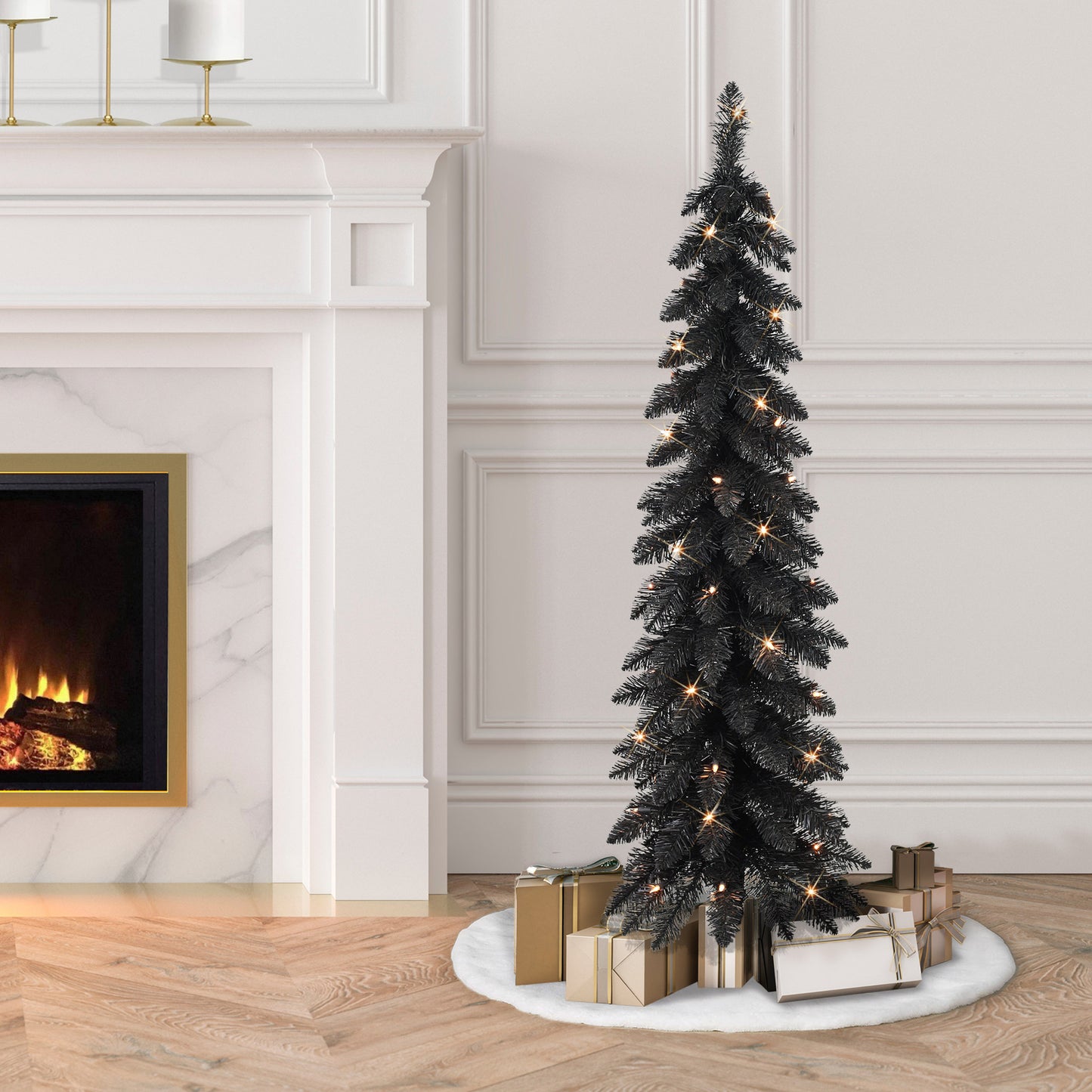 4 ft Pre-Lit Black Artificial Alpine Pencil Tree