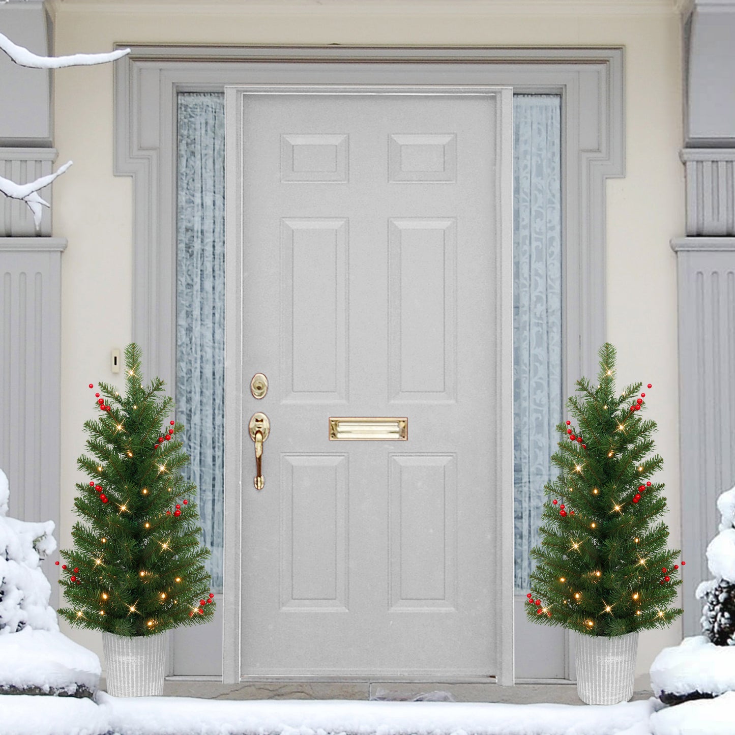 Set of 2 3.5 ft. Pre-Lit Potted Trees