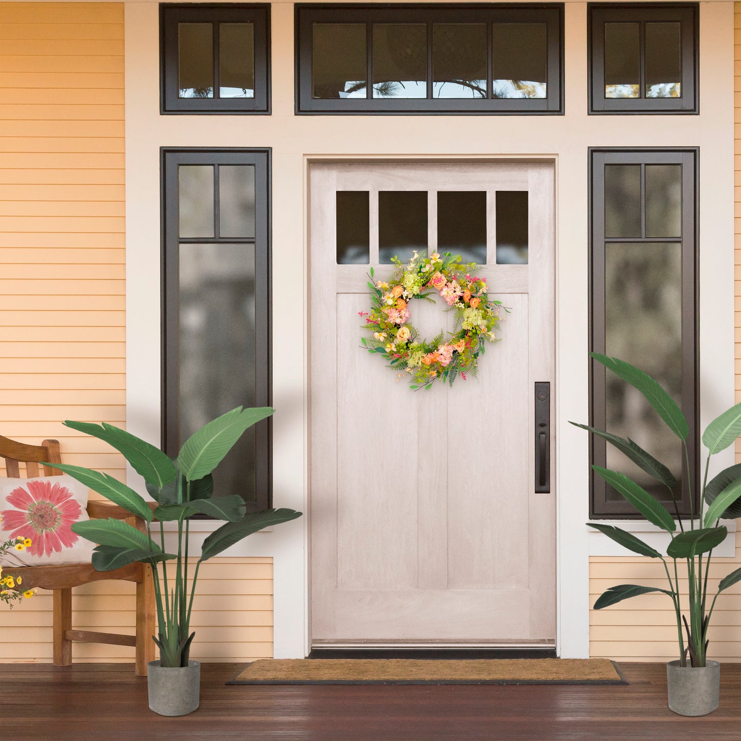 Puleo International 30" Artificial Rose Floral Spring Bouquet Door Wreath