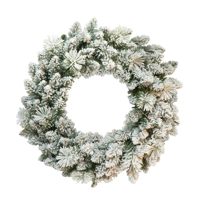 24" Flocked Spruce Wreath with 110 Tips