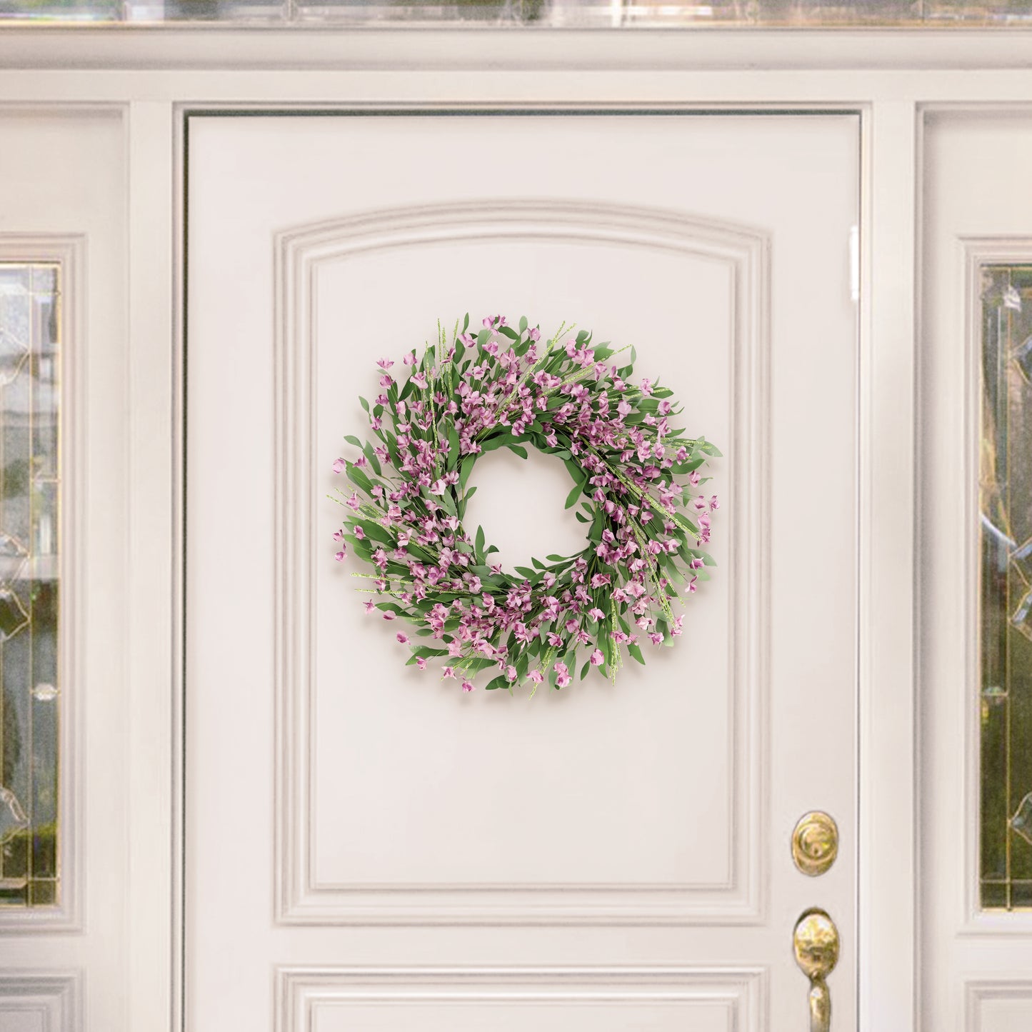 24" Artificial Pea Blossom Floral Pink Spring Wreath