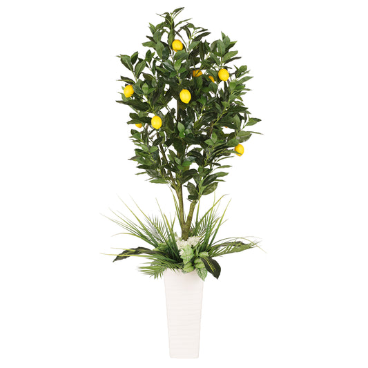 6 ft. Artificial Lemon Tree with White Decorative Pot