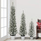 Potted Flocked Pencil Trees in 3ft, 4ft & 5ft sizes, 322 Tips, Galvanized Pots