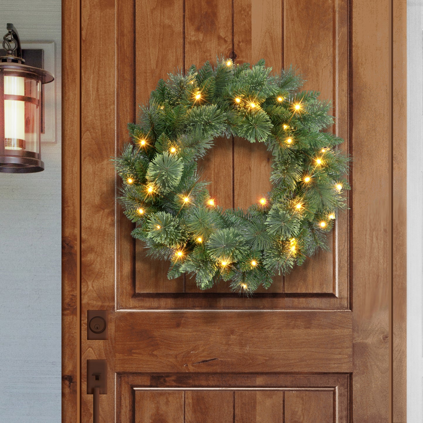 24" Pre-Lit Wreath with Battery-Operated Timer