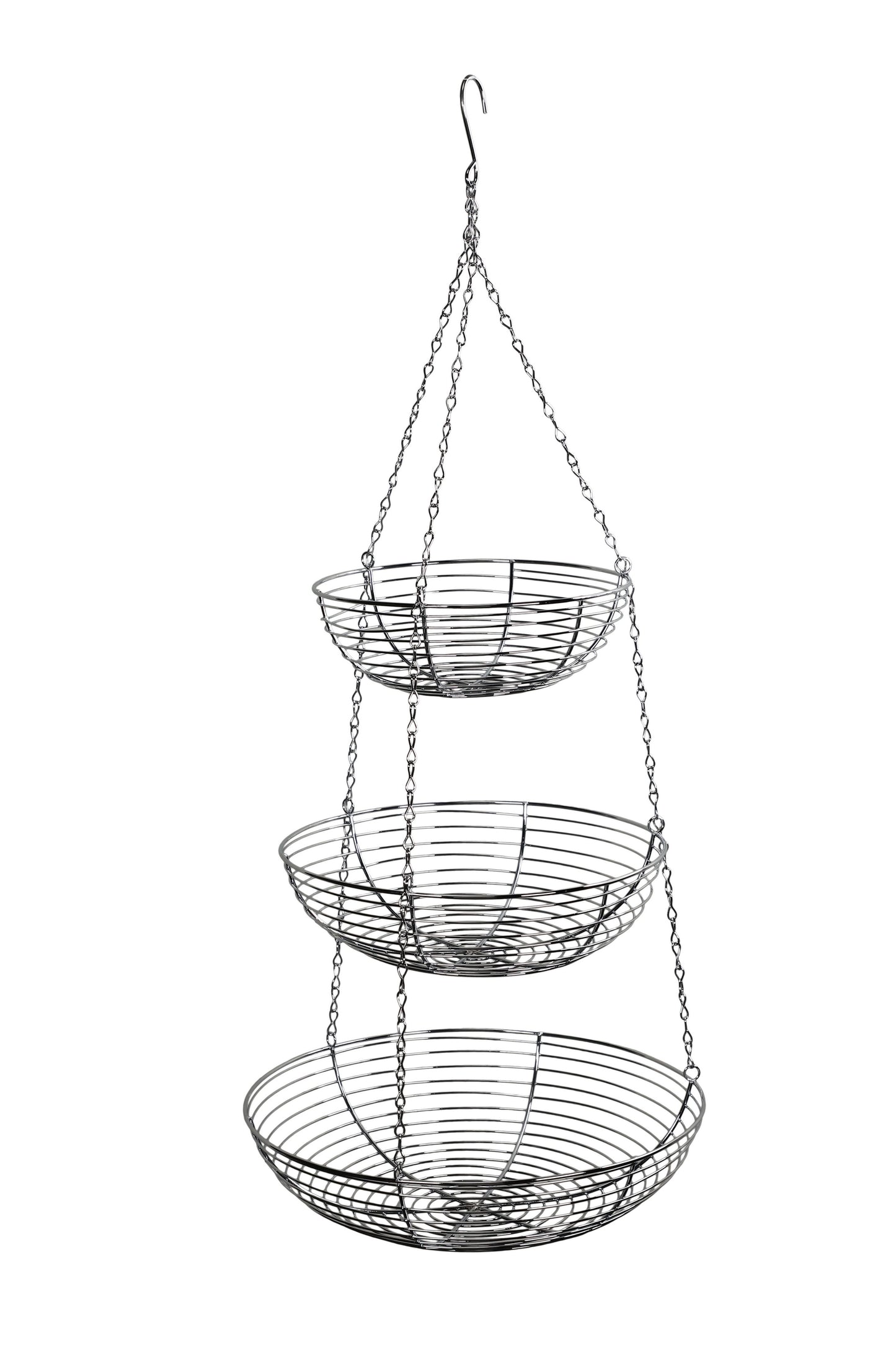 3 Tier Hanging Metal Basket in Silver/Chrome