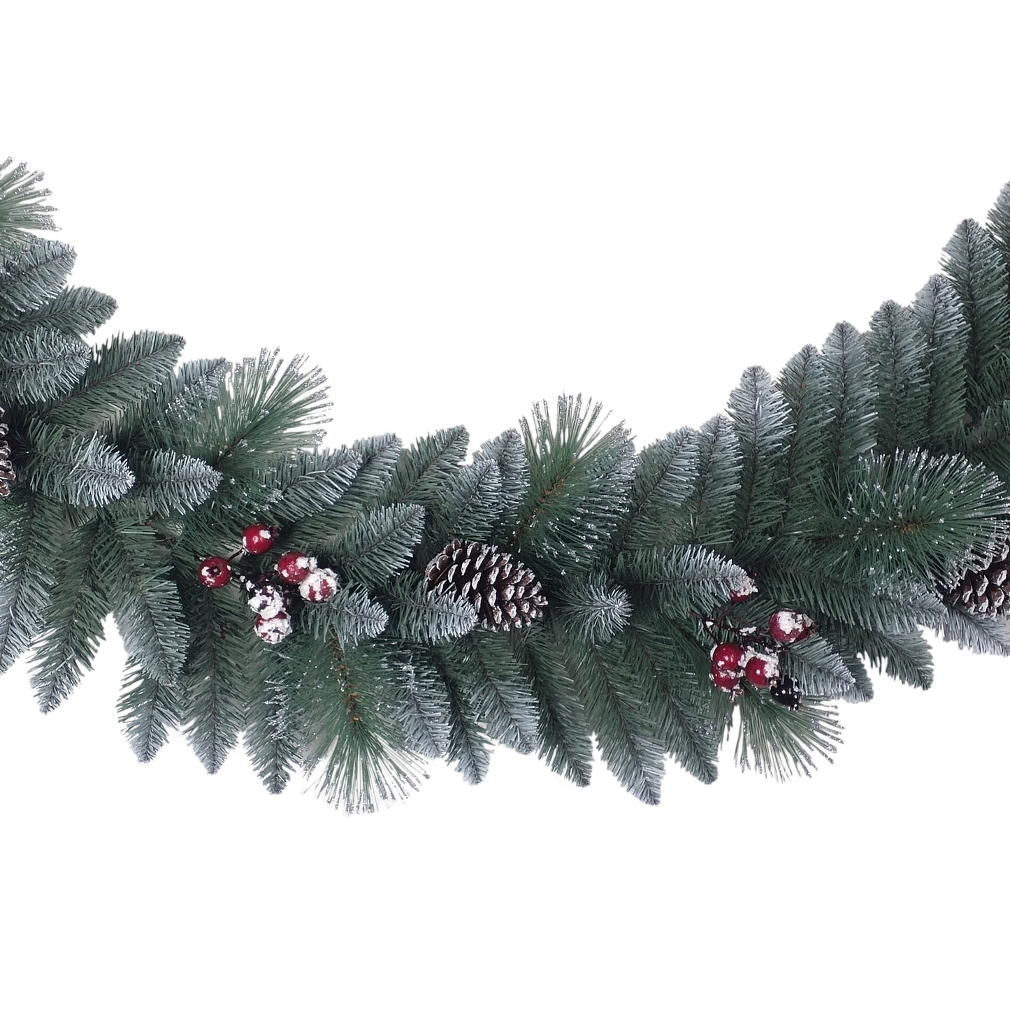 9' Sterling Pine Artificial Garland with Pine Cones, Red Berries and Silver Glitter accents