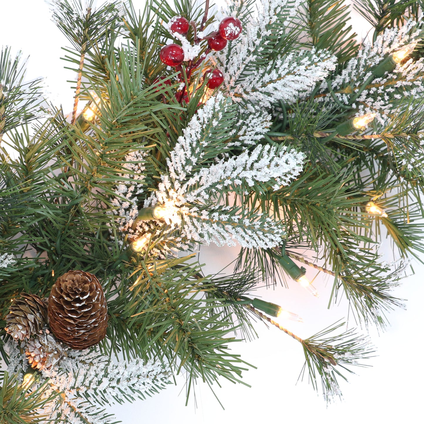 60 in Pre-Lit Glittery PE/PVC Wreath, 700 Tips, Pine Cones, Berries, 300 UL Clear Lights