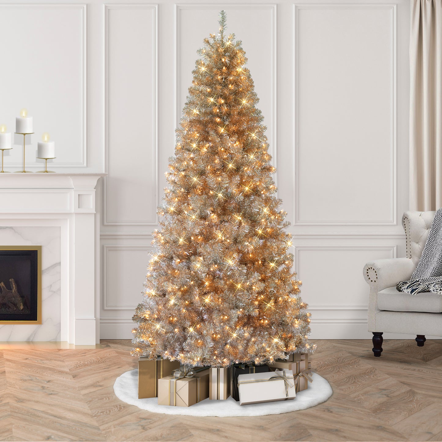 7.5 ft Pre-lit Rose Gold Artificial Christmas Tree 500 UL Clear Lights Metal Stand