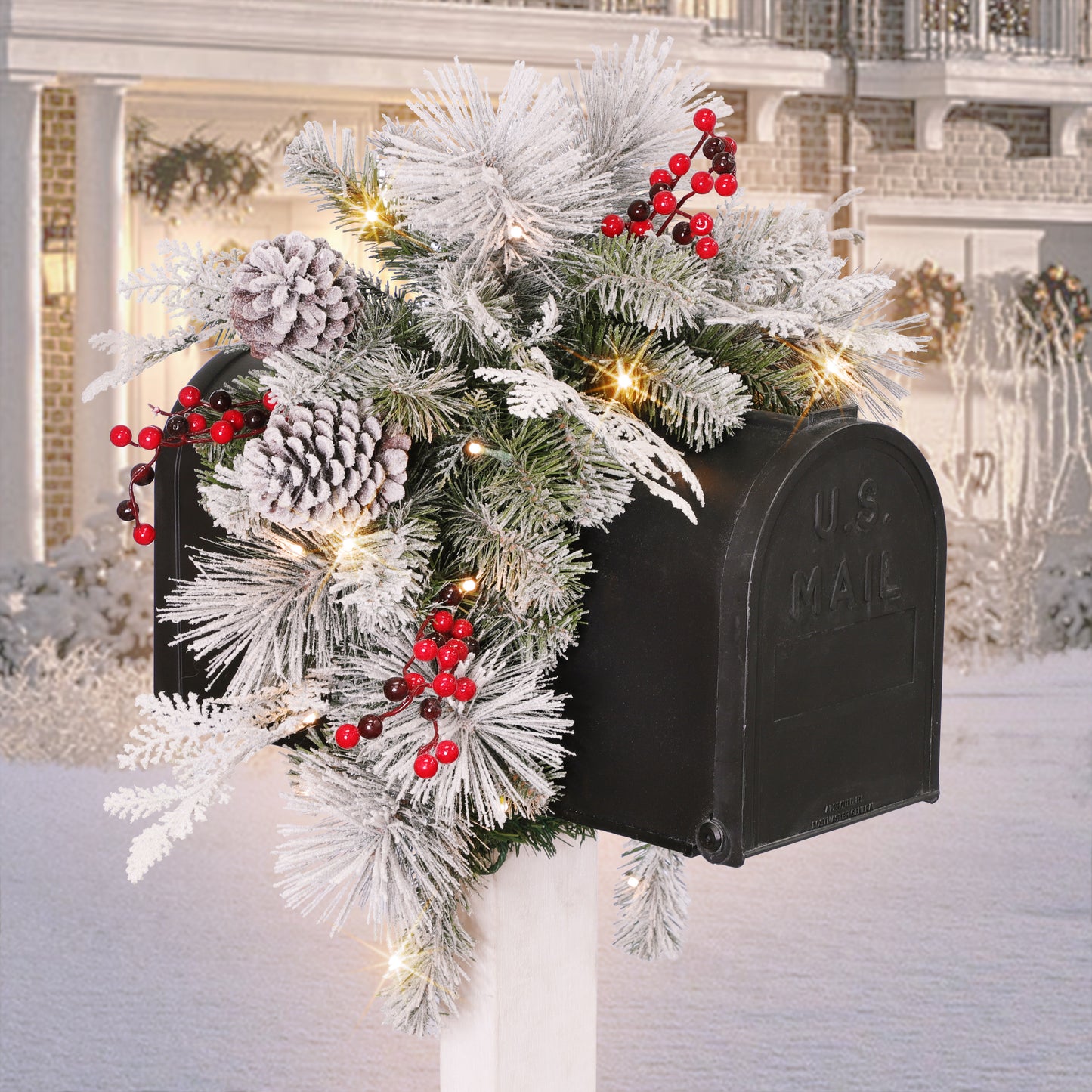 36 in. Pre-Lit Flocked Mailbox Cover