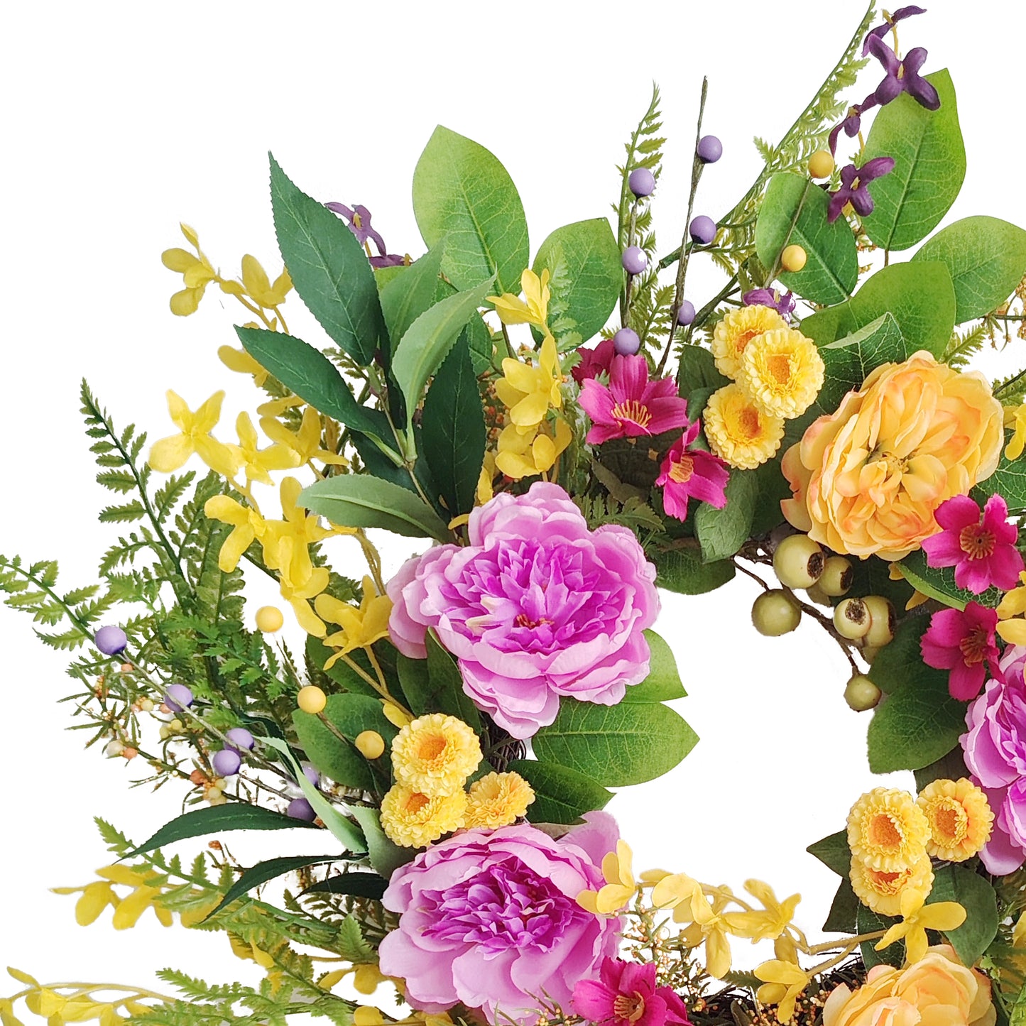 24" Artificial Peony & Winter Jasmine Floral Spring Wreath