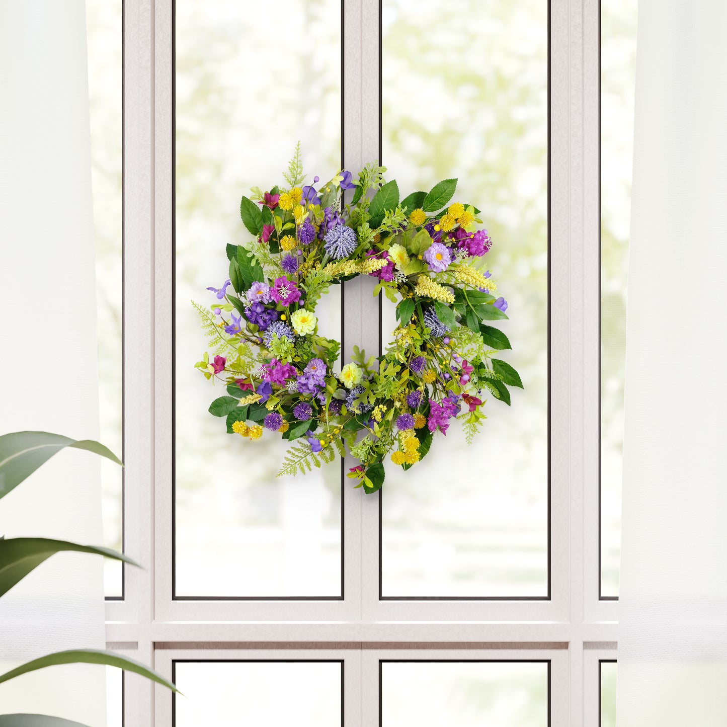 24" Artificial Echinops & Chrysanthethemum Floral Spring Wreath