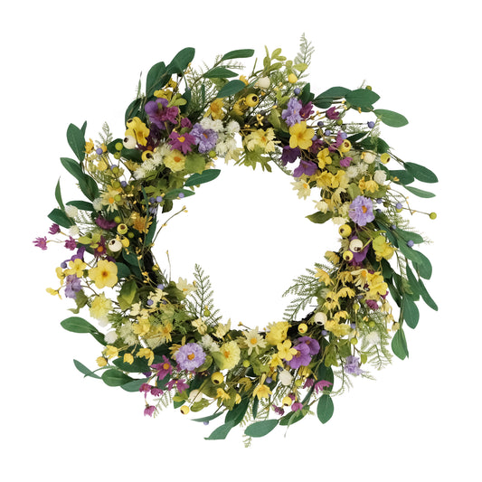 30" Artificial Dogwood and Daisy and  Poppy Floral Spring Wreath