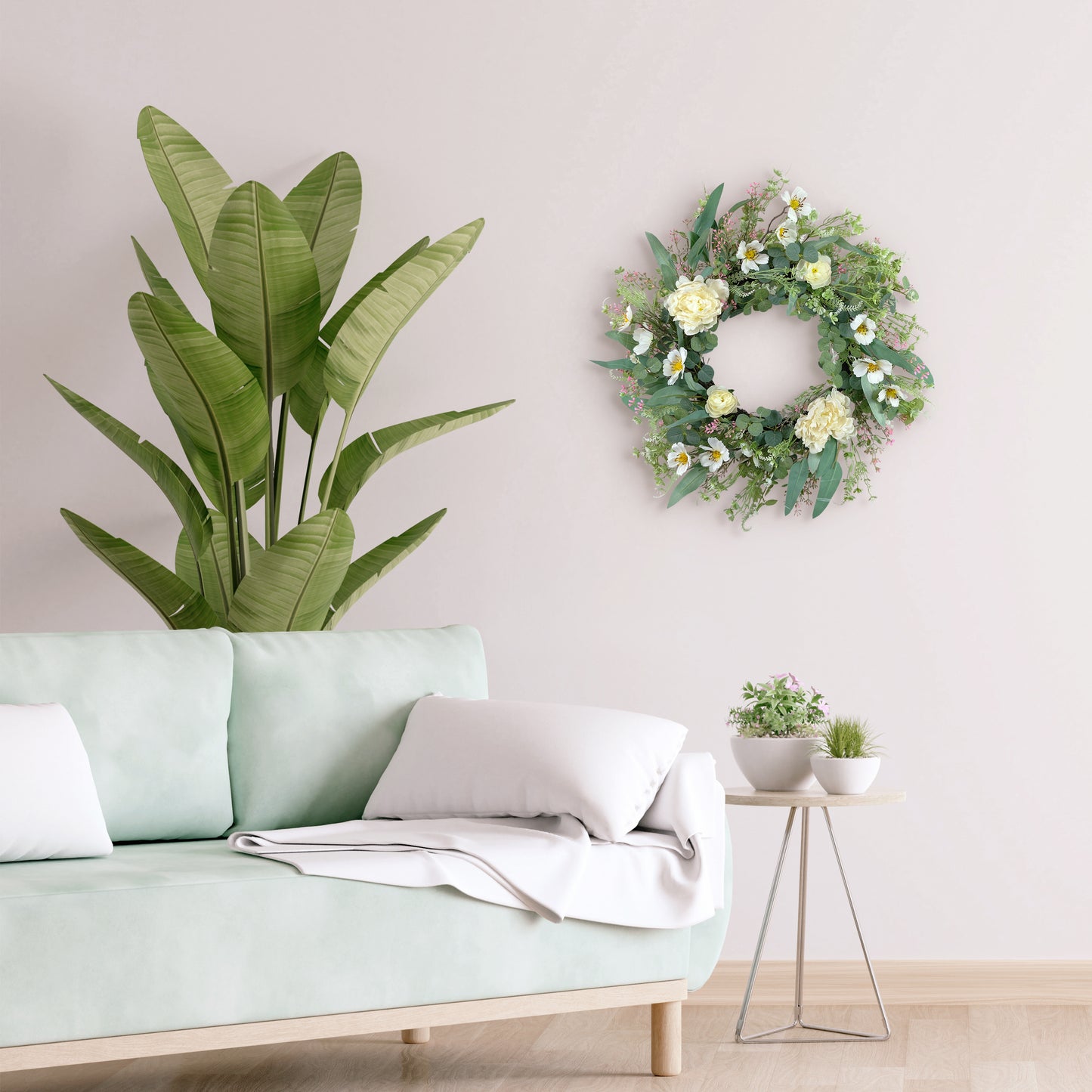 24" Artificial Peony & Dogwood Floral Spring Wreath