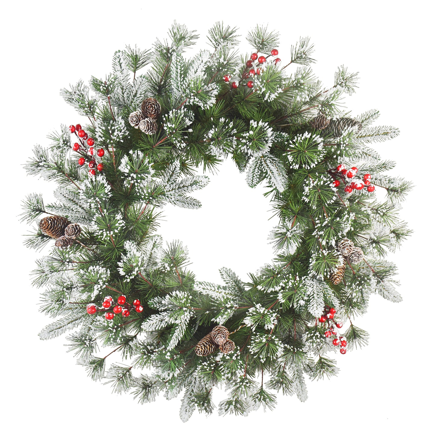 24" PE/PVC Decorated Wreath, 200 Tips, Pine Cones & Berries