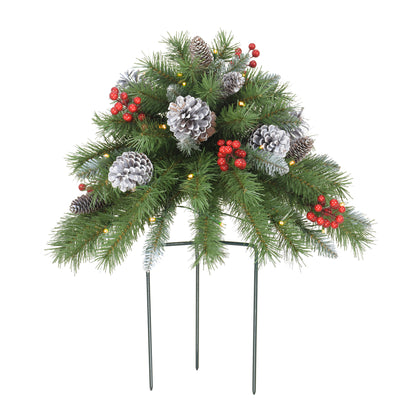 18" B/O Urn Filler, 62 Tips, 35 Warm White LED Lights (3 x AA batteries not included), 6/18 Hours On/Off Time Function, Pine Cones & Berries