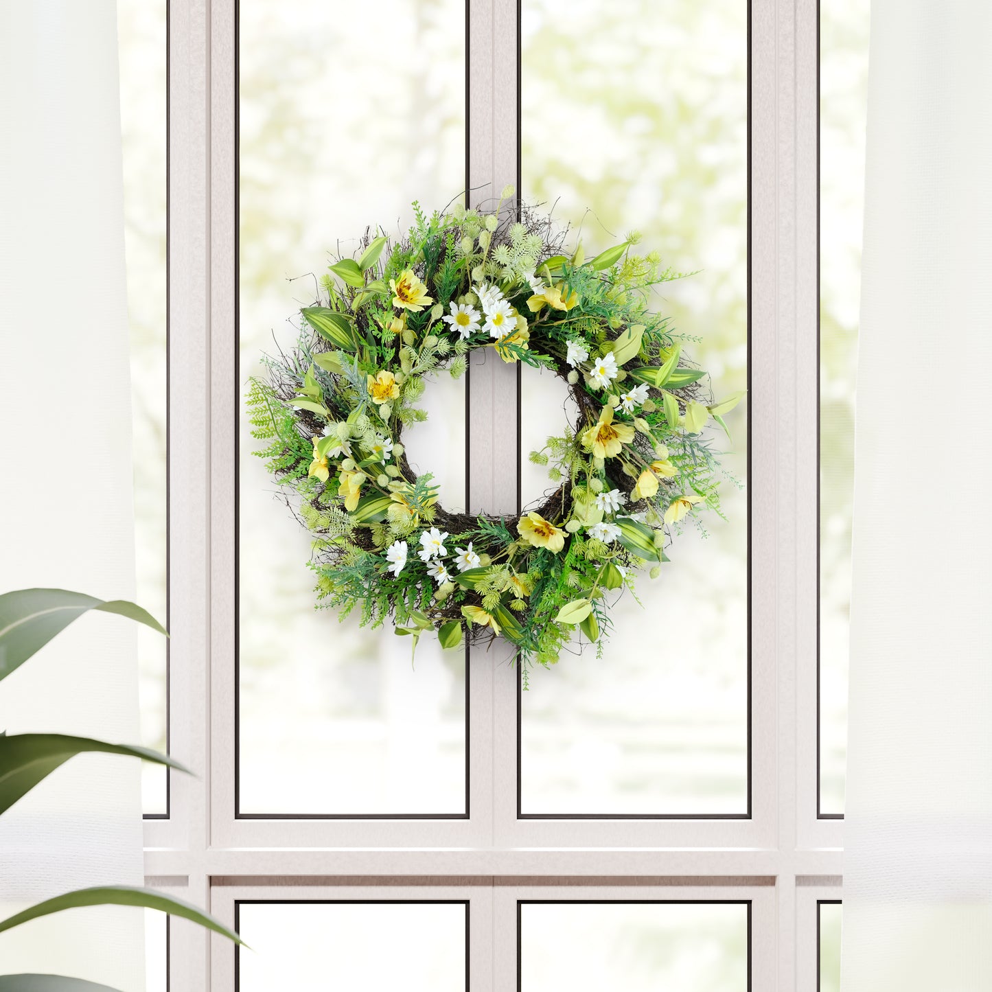 24" Artificial Daisy & Dogwood Floral Spring Wreath