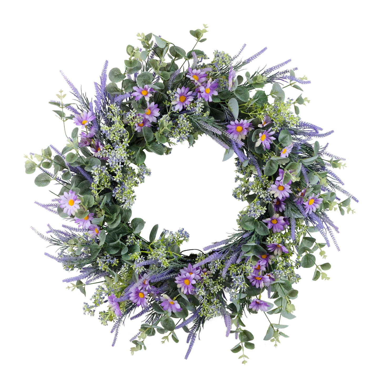 24" Artificial Daisy Lavender & Eucalyptus Floral Spring Wreath