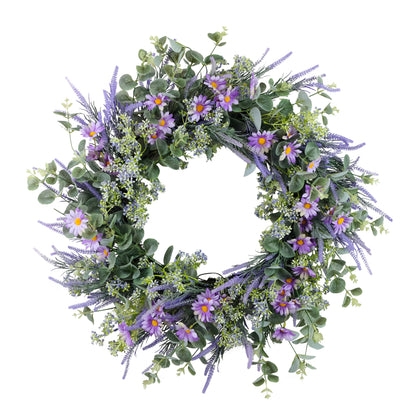 24" Artificial Daisy Lavender & Eucalyptus Floral Spring Wreath