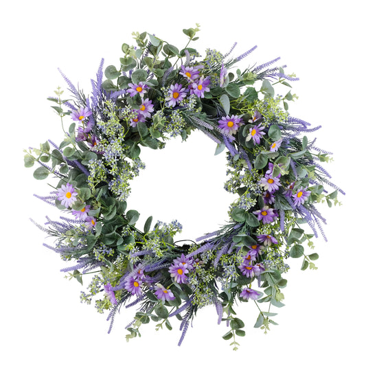 24" Artificial Daisy Lavender & Eucalyptus Floral Spring Wreath