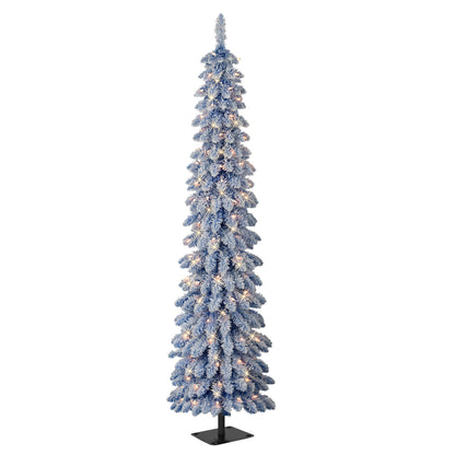 6 ft Pre-Lit Flocked Blue Artificial Alpine Pencil Tree