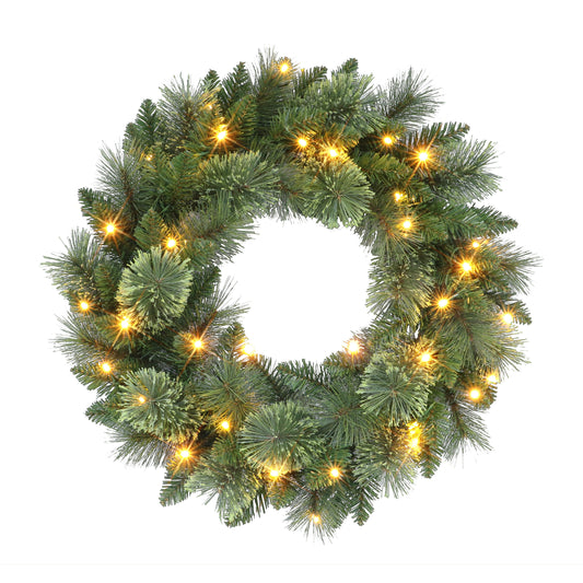 24" Pre-Lit Wreath with Battery-Operated Timer