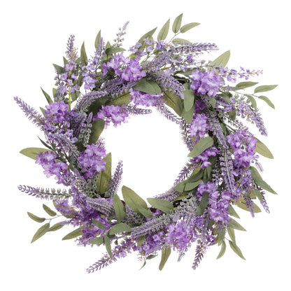 24" Artificial Lavender Floral Spring Wreath With  Green Leaves