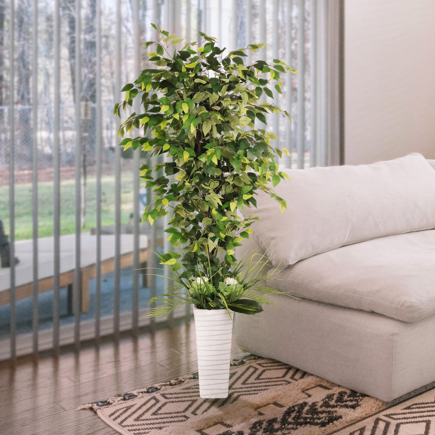 6 ft. Artificial Ficus Microcarpa Tree with White Decorative Pot