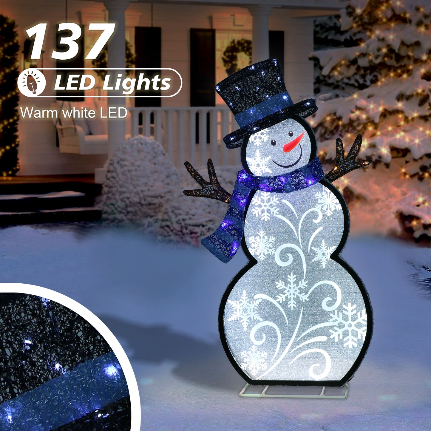 30" Lighted Outdoor Snowman with 137 LED Lights, White/Blue/Black