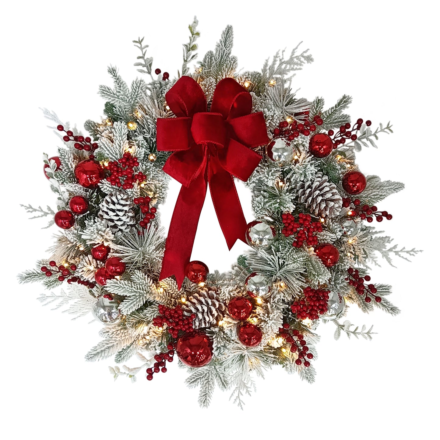 26" Battery-Operated Pre-Lit Decorated Artificial Wreath