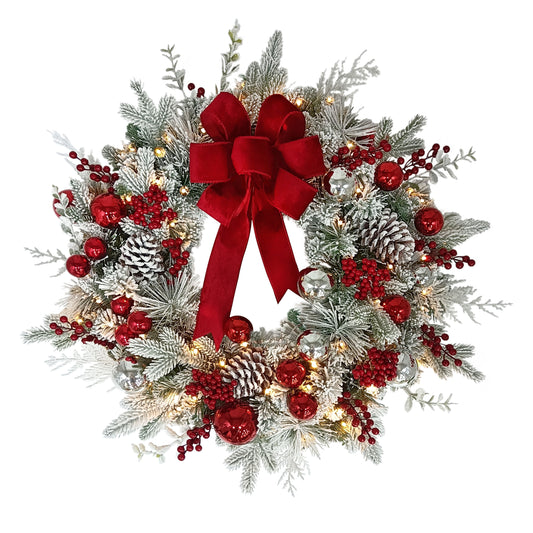 26" Battery-Operated Pre-Lit Decorated Artificial Wreath