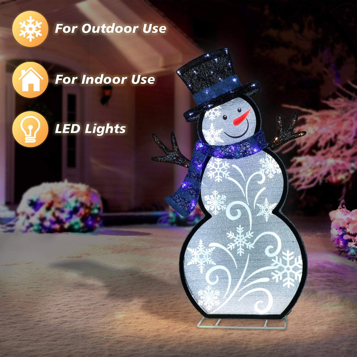 30" Lighted Outdoor Snowman with 137 LED Lights, White/Blue/Black