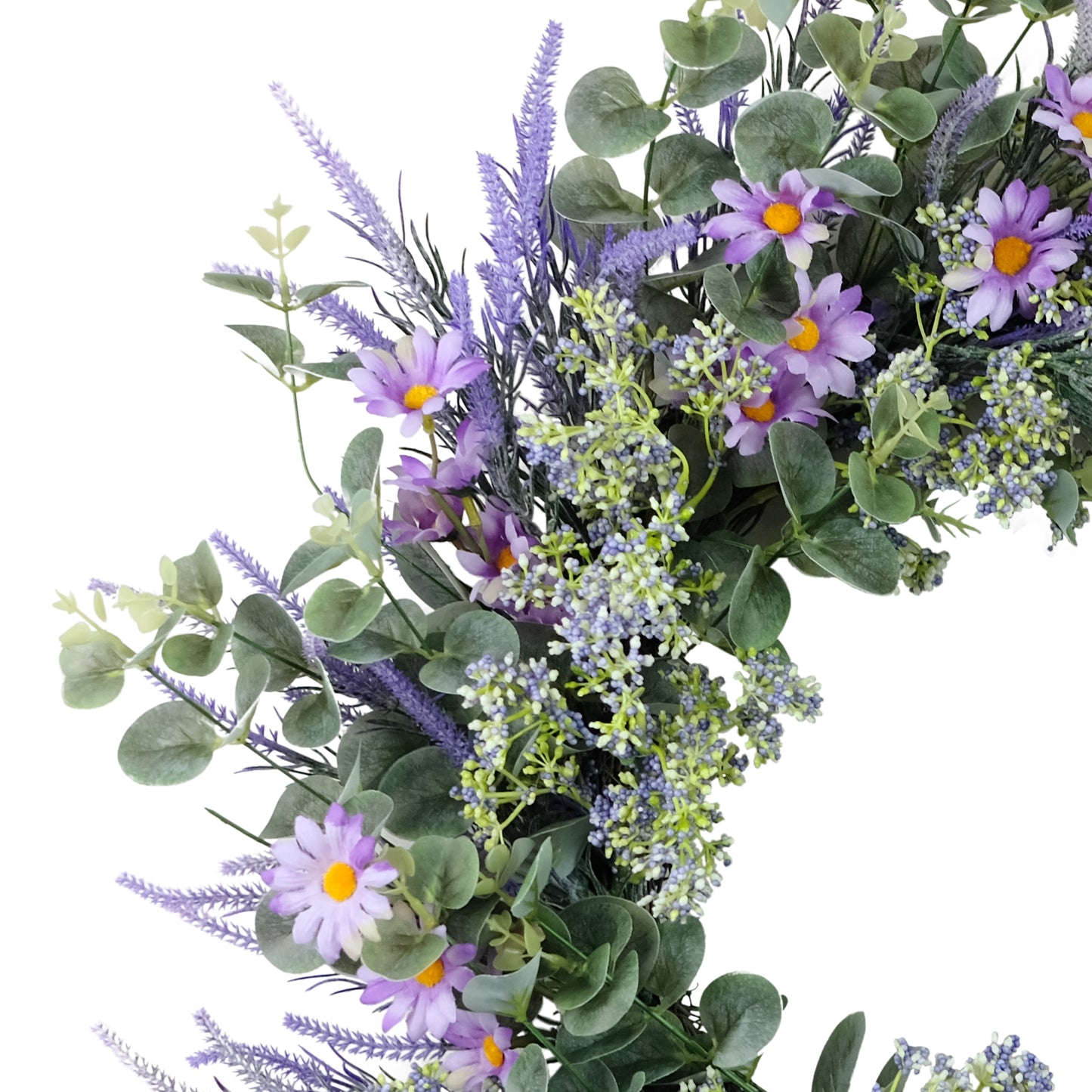 24" Artificial Daisy Lavender & Eucalyptus Floral Spring Wreath
