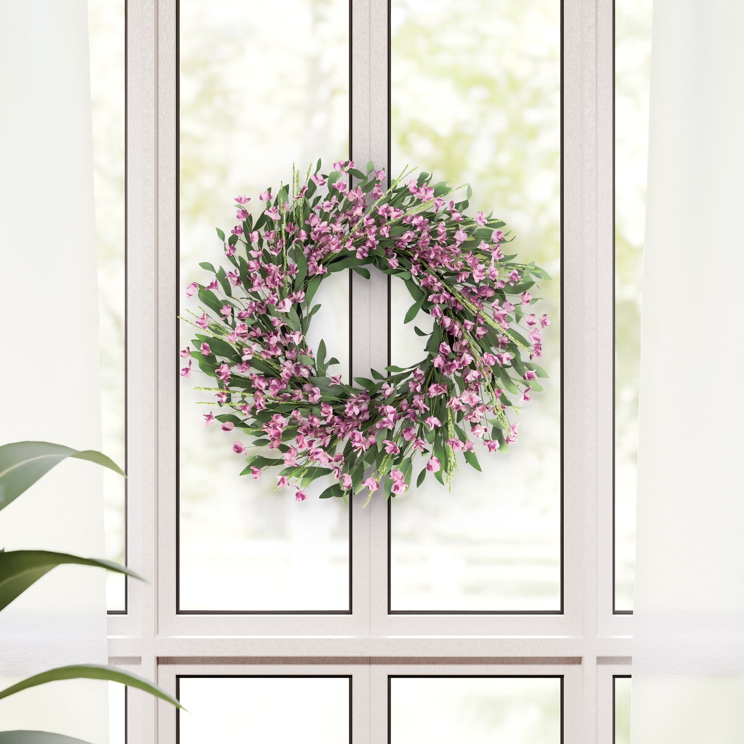 24" Artificial Pea Blossom Floral Pink Spring Wreath