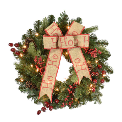 24" Pre-Lit Decorated wreath with 35 Clear Incandescent Lights