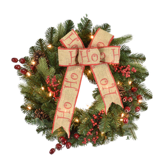 24" Pre-Lit Decorated wreath with 35 Clear Incandescent Lights