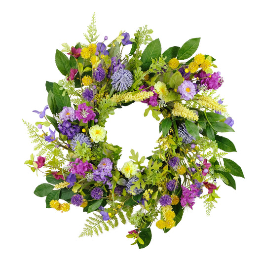 24" Artificial Echinops & Chrysanthethemum Floral Spring Wreath