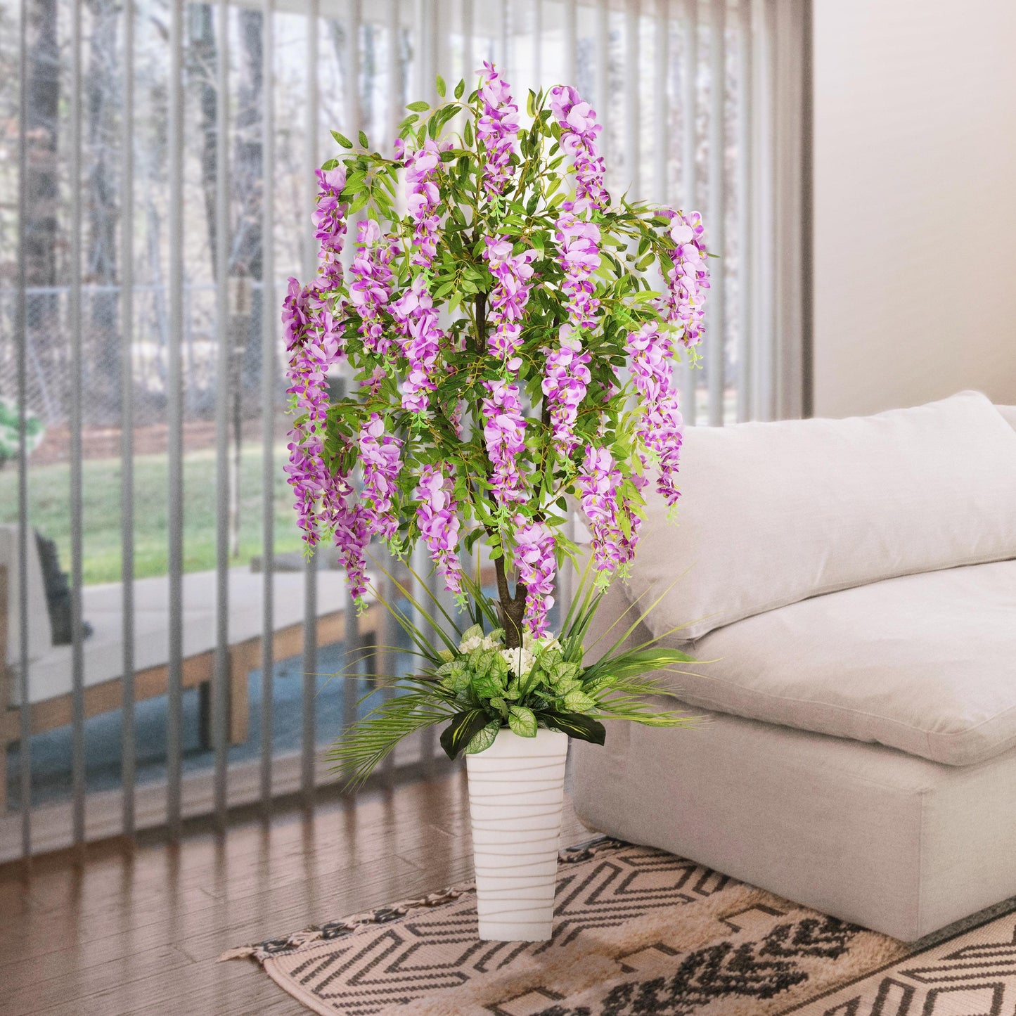 6 ft. Artificial Wisteria Tree with White Decorative Pot