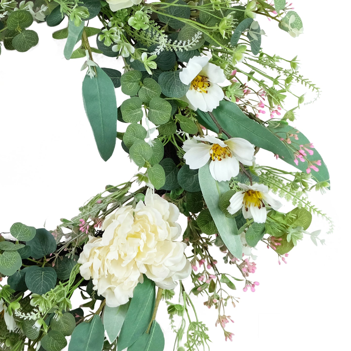 24" Artificial Peony & Dogwood Floral Spring Wreath