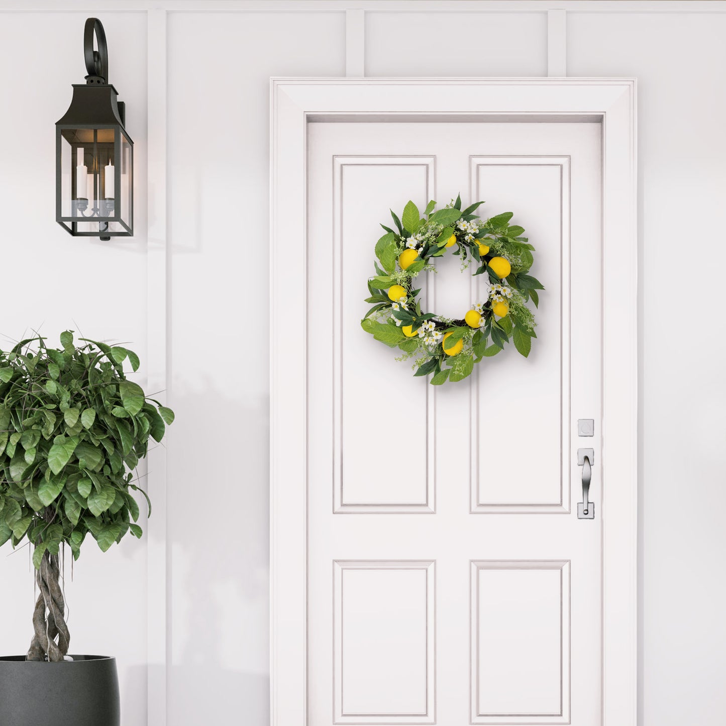 Puleo International 24" Artificial Daisy Floral Spring Door Wreath with Lemons
