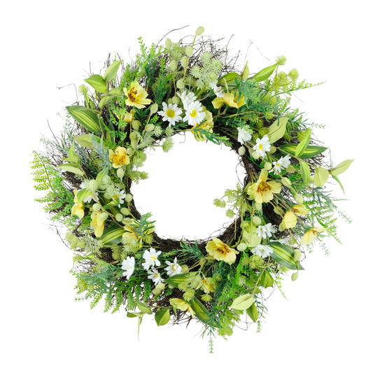 24" Artificial Daisy & Dogwood Floral Spring Wreath