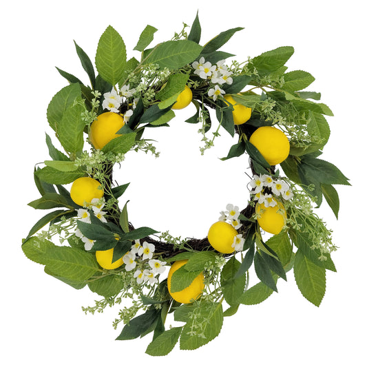 Puleo International 24" Artificial Daisy Floral Spring Door Wreath with Lemons