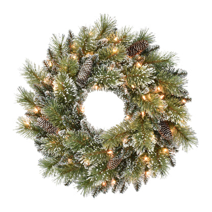 24" Pre-Lit Snowy Wreath with 50 Clear Incandescent Lights