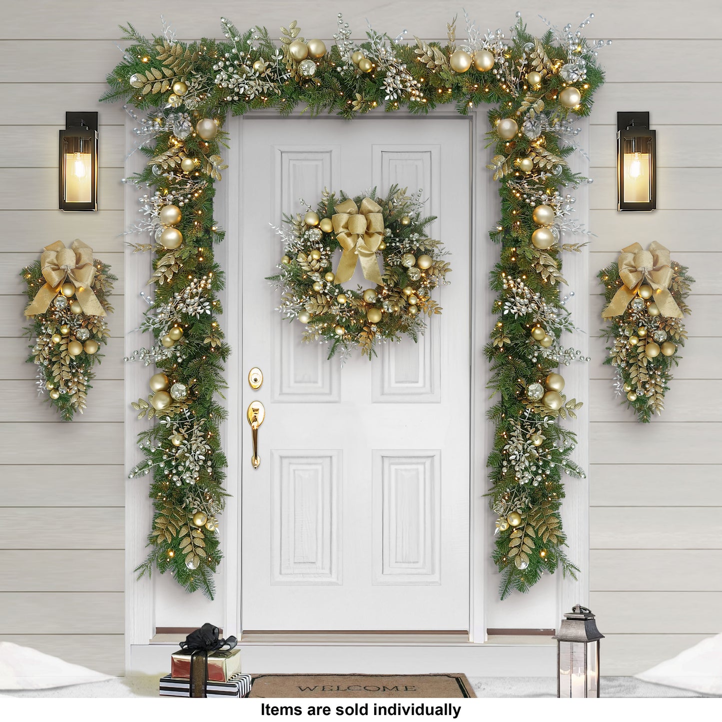 6' x 10" Battery-Operated Pre-Lit Gold Decorated Artificial Garland