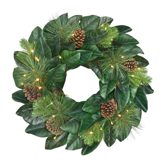 24 in. Pre-lit Magnolia Wreath
