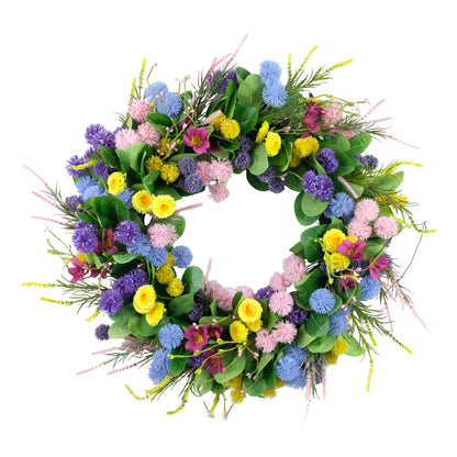 24" Artificial Echinops & Chrysanthethemum Floral Pink Spring Wreath