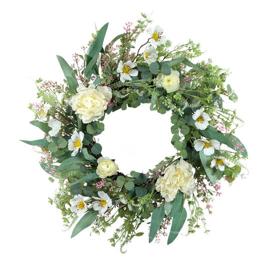 24" Artificial Peony & Dogwood Floral Spring Wreath