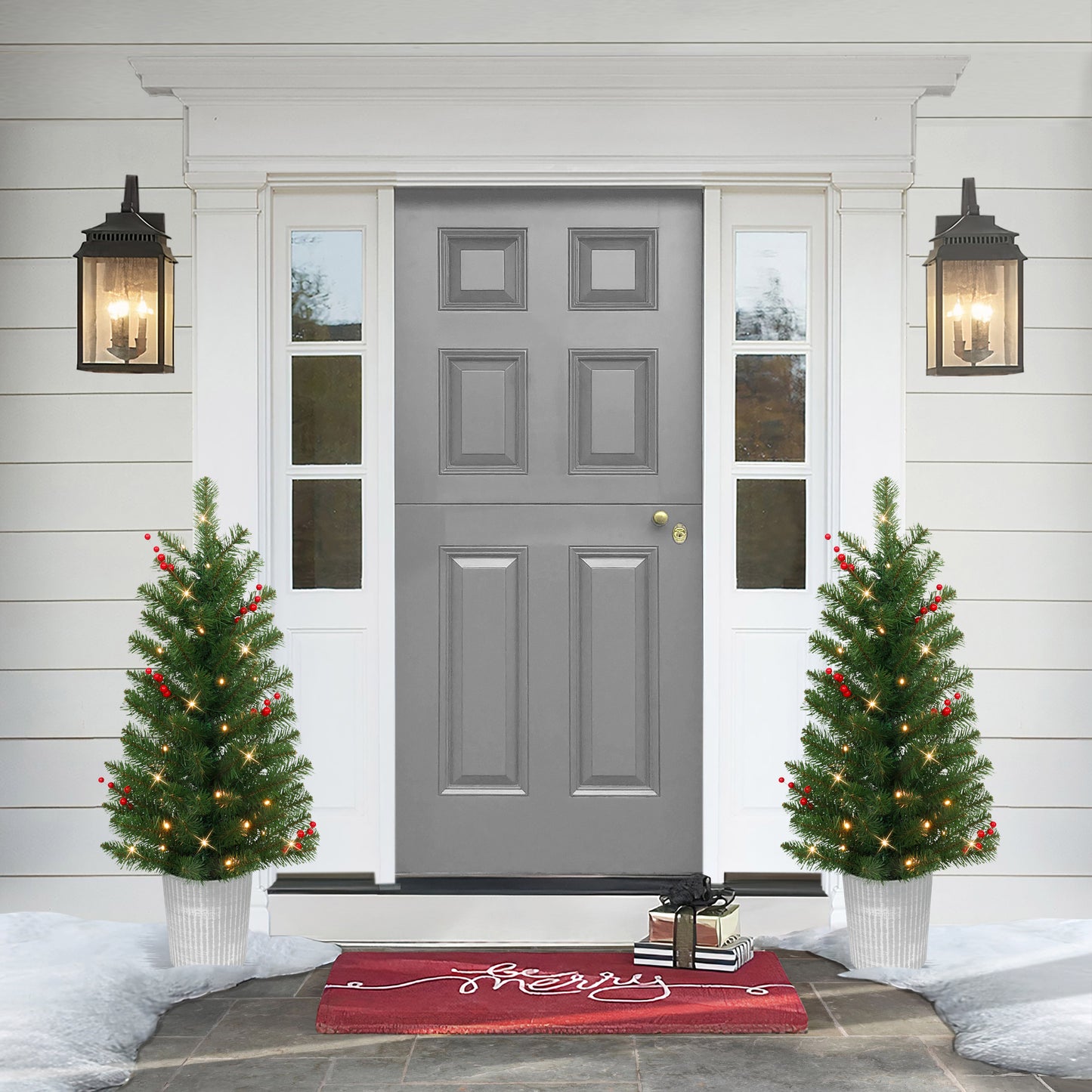 Set of 2 3.5 ft. Pre-Lit Potted Trees