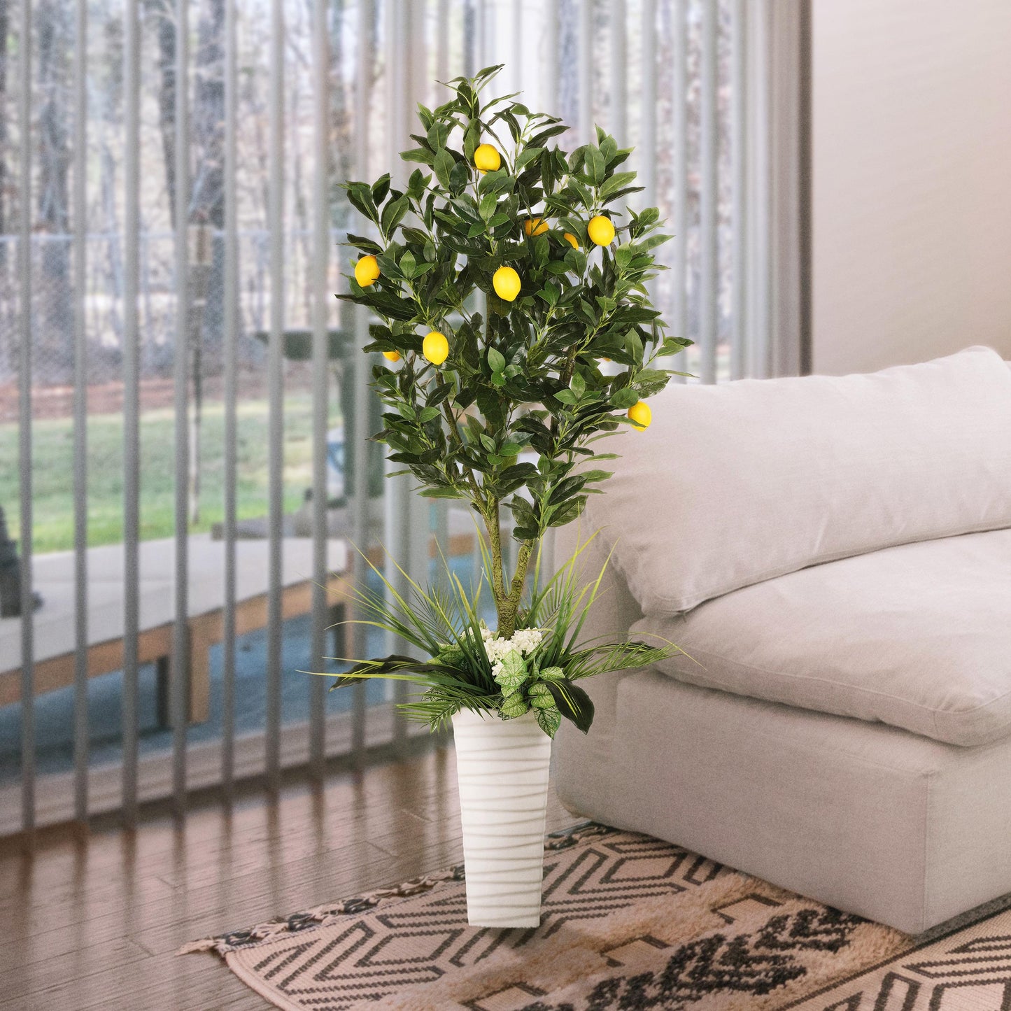6 ft. Artificial Lemon Tree with White Decorative Pot
