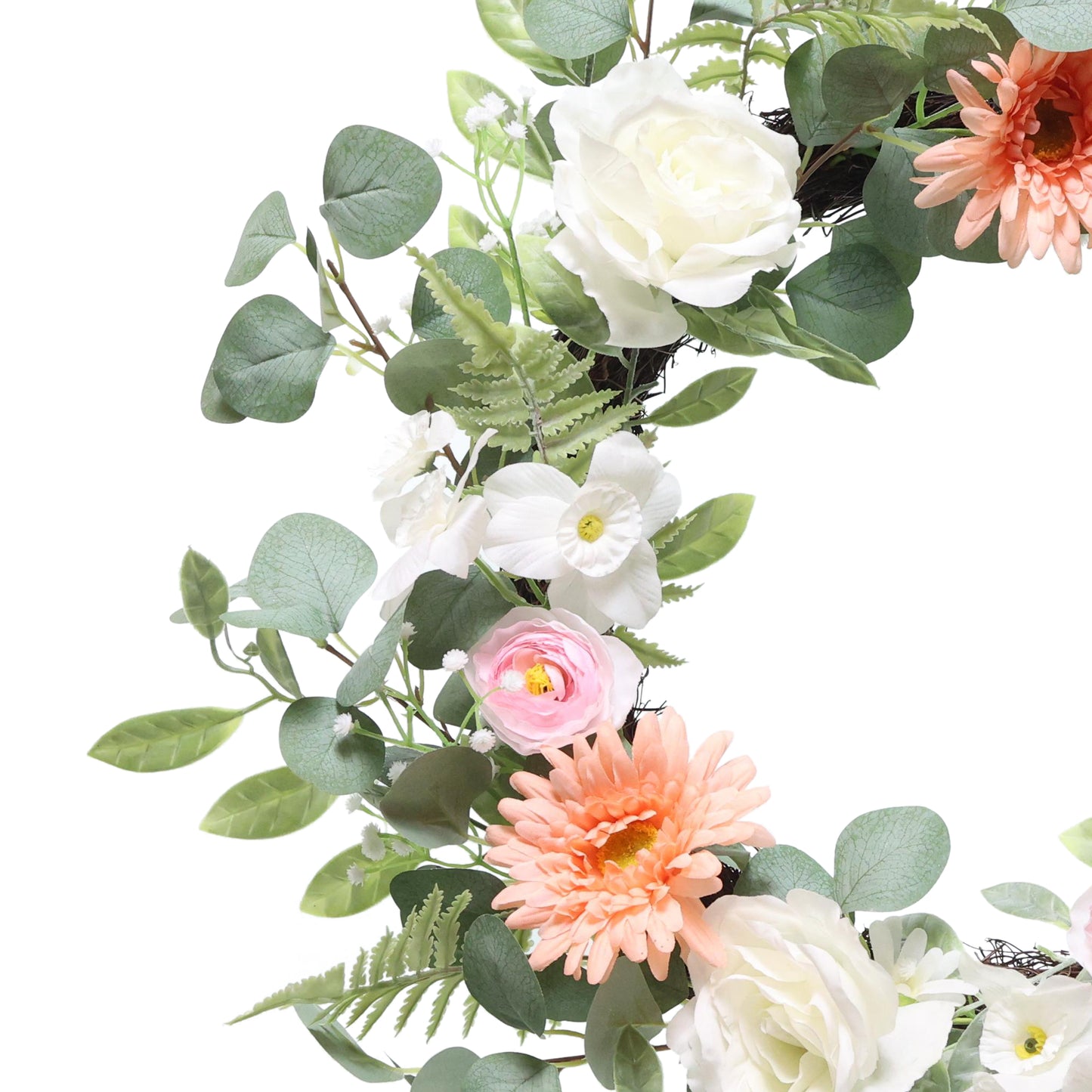 24"Artificial Chrysanthethemum Rose & Ranunculus Floral Spring Wreath
