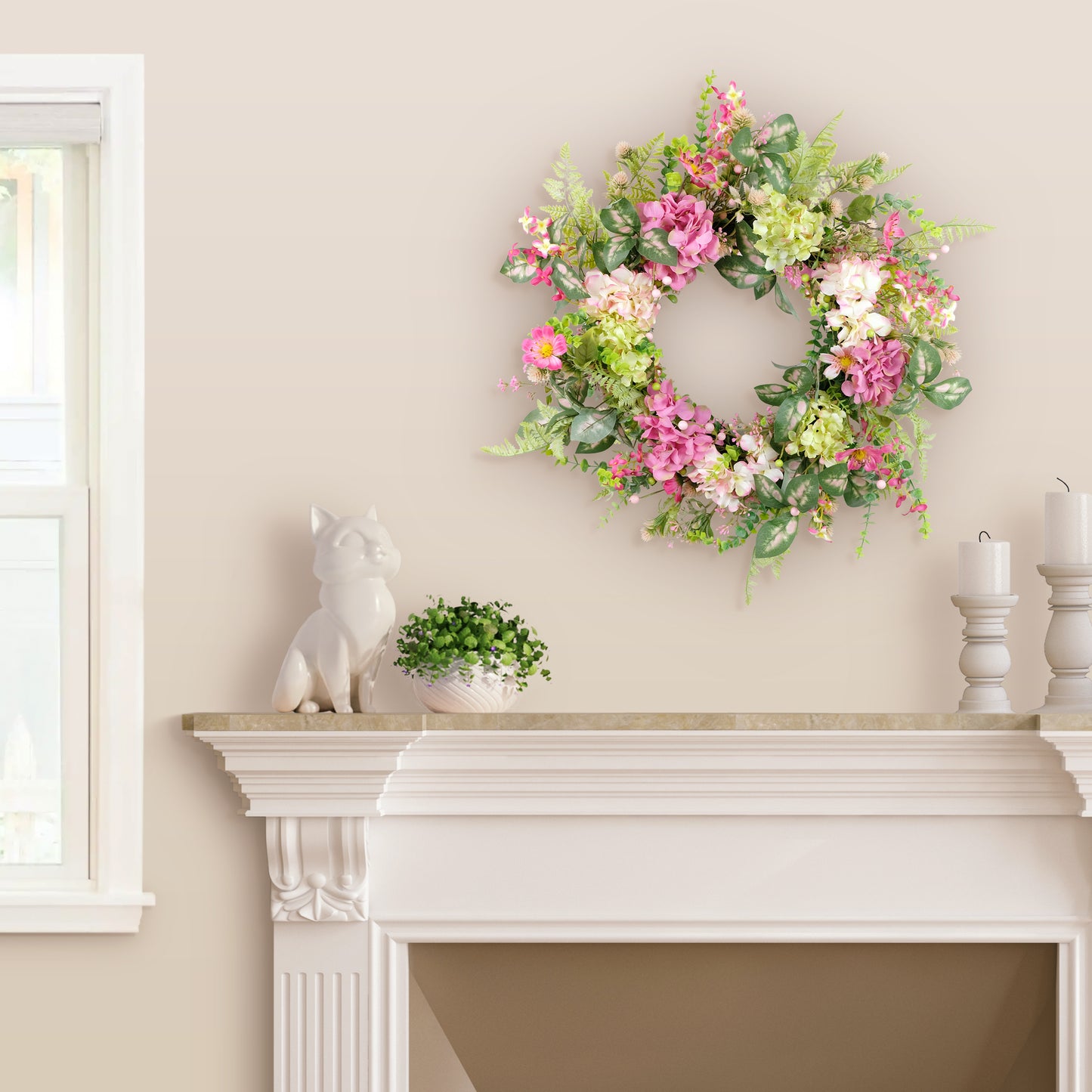 26" Artificial Hydrangea & Dogwood Floral Spring Wreath